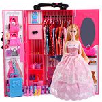 UCanaan Doll Closet Wardrobe Set for Doll Clothes (Also Suitable for 11.5 Inch Girl Dolls), 51 Pcs Doll Accessories Included Fashion Doll,Dresses, Shoes, Bags, Hangers and Stand