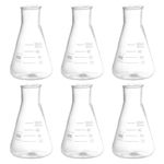 PATIKIL Erlenmeyer Flask, 6 Pcs 50ml Narrow Mouth Graduated Flasks Borosilicate Glass with Printed Graduation for Lab, Experiment, Chemistry, Science Study