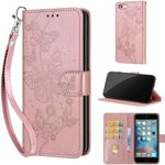 for iPhone 6 / 6S Case, Embossed Premium PU Leather Folio Flip Notebook Wallet Cover Compatible with iPhone 6 / 6S Phone Case [Magnet Closure][Kickstand][Card Slots], Rose Gold Butterfly