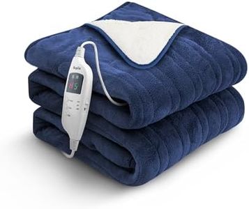 KEPLIN Large Electric Heated Throw Blanket - Electric Blanket Throw for Bedspread with 9 Heat Settings & Timer, Machine Washable Fleece Wool Duvet, Electric Overblanket 160x130cm - Navy/Cream
