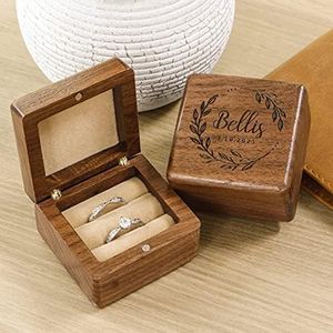 kenon Boîte à Alliances En Bois Personnalisée, Boîte à Bague De Fiançailles, Boîte De Rangement En Noyer, Cadeau D'anniversaire Pour Femme