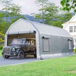 Jocisland 12x24 FT Heavy Duty Carport Garage Canopy, All-Weather Steel Frame Outdoor Shelter with Roll-Up Door & 4 Vented Windows, UV-Proof Waterproof Portable Storage for Cars, Boats, Silver