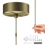 WUISOLQP Bathroom Light Pull Cord Switch Chrome Round Light Switch Ceiling Light Top Mounted Chrome Chain Fitting Kit Pendant Light 150cm Cord Pull String for Bathroom Chandeliers Accessories Bronze