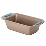 Rachael Ray 46680 9" x 5" Agave Blue Handle Grips Cucina Nonstick Bakeware Bread Meat Loaf Pan, Medium, Latte Brown