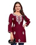 Dharm House Women's Rayon Chikankari Embroidered Short Kurti | Lucknowi Work Kurta (XXX-Large, Maroon)