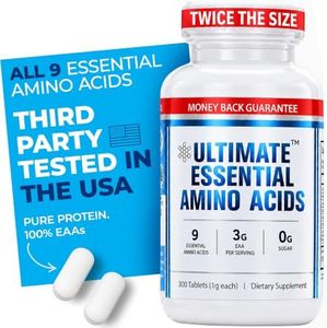 Ultimate 100% Essential Amino Acid Supplement - 300 Easy-to-Swallow, 1g Coated Tablets - All 9 EAA with 40% Leucine in Optimized BCAA Ratio - Improve Fitness & Performance - Keto, Vegan & Non-GMO