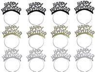 Amosfun HAPPY NEW YEAR Headband Tiara New Years Party Favors Gold Silver Black 12 Pieces