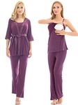 Bearsland Maternity Women's 3 Pieces Soft Nursing Pajamas Set Postpartum Sleepwear for Breastfeeding