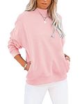 Minclouse Women's Casual Long sleeves Sweatshirt Tops Basic Loose Fit Mock Turtleneck Lightweight Tunic Pullover With Pocket, Blush Pink, XXL