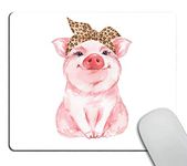 Wasach Pig Mouse Pad Farm Animal Funny Cute Piggy Wearing Leopard Bandana Gaming Mouse Pad Rubber Large Mousepad for Computer Desk Laptop Office Work 7.9x9.5 Inch Pink