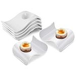 Flexzion Ceramic Egg Holder Cup - 6-Piece Hard Boiled Egg Holder & Soft Boiled Egg Holder Set, White Coddled Egg Cup, Stable & Stackable Modern Wave Style Egg Serving Dish with Base