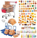 Vawuz 175PCS Miniature Courier Box Set Shopping Mall Shipping Boxes Mini Supermarket Handcart Models 1:12 Food Drink Bottles Cans Dollhouse Pretend Play Kitchen Game Party Accessories Toys Doll House