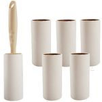 LACOPINE Lint Rollers Set for Clothes Furniture, Clothing, Carpet, Pet Hair Removal and More, 1 Handle with 5 Refills, 180 Total Sheets (Off White)