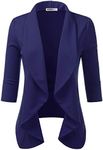 DOUBLJU Womens Lightweight Thin 3/4 Sleeve Open Front Blazer Jacket with Plus Size Navy