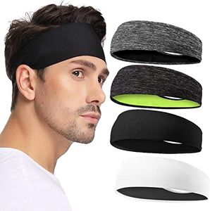 H HOME-MART Sports Headband(Pack of 4) for Men & Women,Sweat Band & Sports Headband Hair Band for Running, Cycling, Yoga, Basketball - Stretchy Moisture Wicking Sweatband