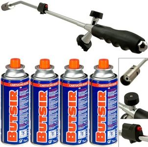 DEUBA® Unkrautbrenner inkl. 4 Butangaskartuschen Bajonettanschluss Piezo Zündung Unkrautvernichter Brenner Abflammgerät