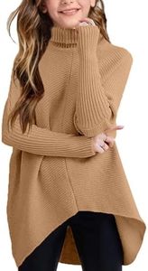 Girls Fall Winter Sweaters Dress Oversized Turtleneck Long Sleeve Casual Knit Jumper High Low Dresses Tops Outfits