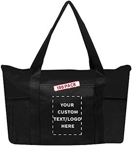 DISCOUNT PROMOS Personalized Zippered Non-Woven Tote Bags with Zipper Set of 10/50/100 Customizable Text, Logo - Mesh Pocket, Zippered, Recyclable, Reusable - Black