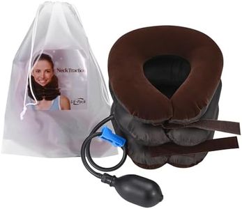 Lit-Pack Cervical Neck & Vertebra Traction Device for Neck Pain Relief, Adjustable Inflatable Neck Stretcher Neck Traction Pillow for Neck Tension Relief with Carrying Bag (Brown)