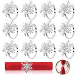 Corsehild 12 PCS Christmas Napkin Ring Snowflake Napkin Holders Silver Serviette Ring Holder Xmas Napkin Buckle Metal Napkin Ring Circle with Rhinestone for Christmas Wedding Party Dinner Table Decor