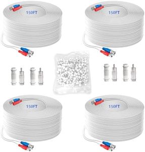 OOSSXX 4×150 Feet Video Power Cable BNC Extension Outdoor Wired Surveillance Camera All-in-One Cables for CCTV Security Cameras DVR System with 4xBNC Connectors and 4xRCA Adapters, 4Packs
