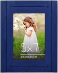 Americanflat 5x7 Picture Frame in Navy Blue - Rustic Picture Frame with Textured Engineered Wood, Shatter-Resistant Glass, and Easel - Horizontal or Vertical Formats For Wall and Tabletop