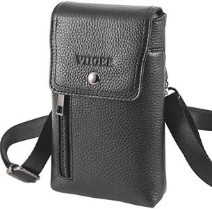 VIIGER Genuine Leather Mobile Phone Case Cellphone Belt Clip Holster Smartphone Belt Loop Pouch Bag Holder Crossbody Purse Small Travel Bag, for iPhone 16 Pro Max 15 Pro Max Galaxy S24 Ultra Black