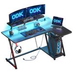 ODK L Shaped Gaming Desk with LED Lights & Power Outlets, Gaming Table with Monitor Stand, Corner Gaming Desk with Storage, Computer PC Desk Carbon Fiber Black 120 cm