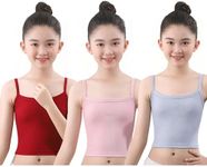 ZEILINGERY 3Pack Training Bras for Teens Girls from 8-16 years Camisoles Bralette Bras，Sports bras, Pink Red Blue, 12-14 Years