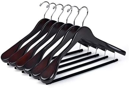 Luxury Wide Shoulder Wooden Hangers 6 Pack, with Velvet Bar, Smooth Mahogany Finish Wood Suit Hanger Coat Hanger for Closet, Holds Upto 20lbs, 360° Swivel Hook, for Jacket, Dress Heavy Clothes Hangers