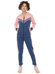 CHKOKKO Women Winter Hooded Zipper Full Sleeves Track Suit Baby Pink Ink Blue Indigo, Size S