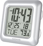 KADAMS Plastic Waterproof Humidity and Moisture Proof Digital Bathroom Shower Clock with Temperature, Seconds Counter, Month Date Day Display, Suction Cups, Table Stand (Silver, 6.61x6.61x1.92 Inches)