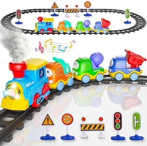 Funwee Steam Track Train Set for Toddlers, Magnetic Connection Train Toys w/Lights & Sounds, Electric Cartoon Choo Choo Train, Toy Train Christmas Birthday Gift for Toddlers 2 3 4 5+ Boy Girl (Blue)