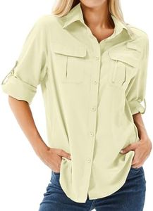 Toumett Women's UPF 50+ Long Sleeve UV Sun Protection Shirts, Fishing Hiking Travel Shirt,Breathable and Fast Dry(5071,Yellow,L)