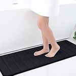 OLANLY Memory Foam Soft Bath Mats Non-Slip Absorbent Bathroom Rugs Rubber Back Runner Mat for Kitchen Bathroom Floors 17" x 47", Black