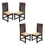 FURNITUREWALLET Wooden Dining Chairs Only | Wooden Dining Chairs | Dining Room Furniture with Cushions | Dining Chair Set of 4 | Study Chair with Cushions for Dining (Walnut, Four Seats)