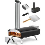 Mimiuo Outdoor Wood & Pellet Fired Pizza Oven for Garden, Black Coated Classic W-Oven Series with Pizza Stone & Foldable Pizza Peel