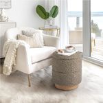 Get Set Style Round Ottoman with Storage, Modern Boucle Ottoman Upholstered Foot Stools with Wood Base, Vanity Stool Chair, Footrest Stool Extra Seat for Living Room Bedroom Entryway (Taupe)