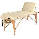 GreenLife® Basic™ Super Stable Light Weight Portable 3 Fold Massage Reiki Facial SPA Table Bed Free Carrying Bag & Armrests(All Included, Cream)