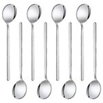 QLFJ-FurDec Soup Spoons Set of 8, Round Stainless Steel Spoon 20.5cm, Long Handled Dinner Spoon Korean with Mirror Polish and Diamond Patterns, Long Handled Premium Dessert Spoons for Parties Buffet