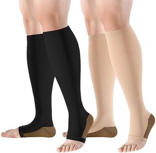 bropite Open Toe Compression Socks for Men & Women - 2 Pairs of 15-20 mmhg Toeless Circulation Medical Compression Socks, Copper, Large-X-Large