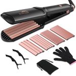 Sixriver Hair Crimper for Women, Hair Waver Hair Straightener Curling Iron Flat Crimping Hair Iron with 4 Interchangeable Plates Waver Hair Tool, 15s Fast Heating for Thin Fine Hair, Rose Gold