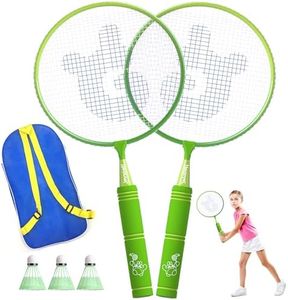 Kids Badminton Racket Set with Soft Grip, Oversized & Lightweight Shuttlecocks Racquet for 2-Player with Carry Bag, Beach Lawn Backyard Play, Indoor/Outdoor Sport Game, Perfect for Children & Youth