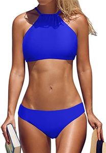 beautyin Swimsuits for Women High Neck Halter Cross Back Bikini Set Bathing Suit Royal Blue
