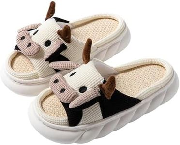 Gaolinci Cartoon Animal Shape Slippers, Womens Four Seasons Home Linen Slippers, Cow, 7 Women/6 Men