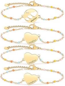 DS Mother Daughter Bracelets Set,18K Gold Plated Stainless Steel Heart Jewelry for Women Girls,Mothers Day Gifts for Mom/Daughter,Adjustable Matching Bracelets for Mommy and Me gift box packaging (Gold-7)