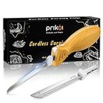 Prikoi Cordless Electric Knife, Easy-Slice Serrated Edge Blades for Carving Turkey, Bread, Fillet, DIY, Ergonomic Handle + 2 Blades