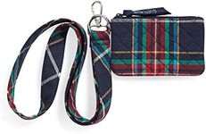 Vera Bradley Zip ID Case and Wide Lanyard Combo, Tartan Plaid-Recycled Cotton, Tartan Plaid - Recycled Cotton, One Size