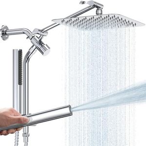 Veken 10'' Stainless Steel Rain Shower Head with Handheld Spray Combo, Wide Square Shower Heads with Wand & Extension Arm, Bathroom Accessories with Power Wash, Adjustable Rainfall Showerhead Chrome