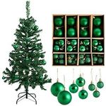THE TWIDDLERS - 1 4ft / 1.2m Christmas Trees with Strong Metal Stand and 260 Tips & 50-Pack Green Christmas Baubles - Assorted Sizes and Finishes - 6cm, 4cm, 3cm